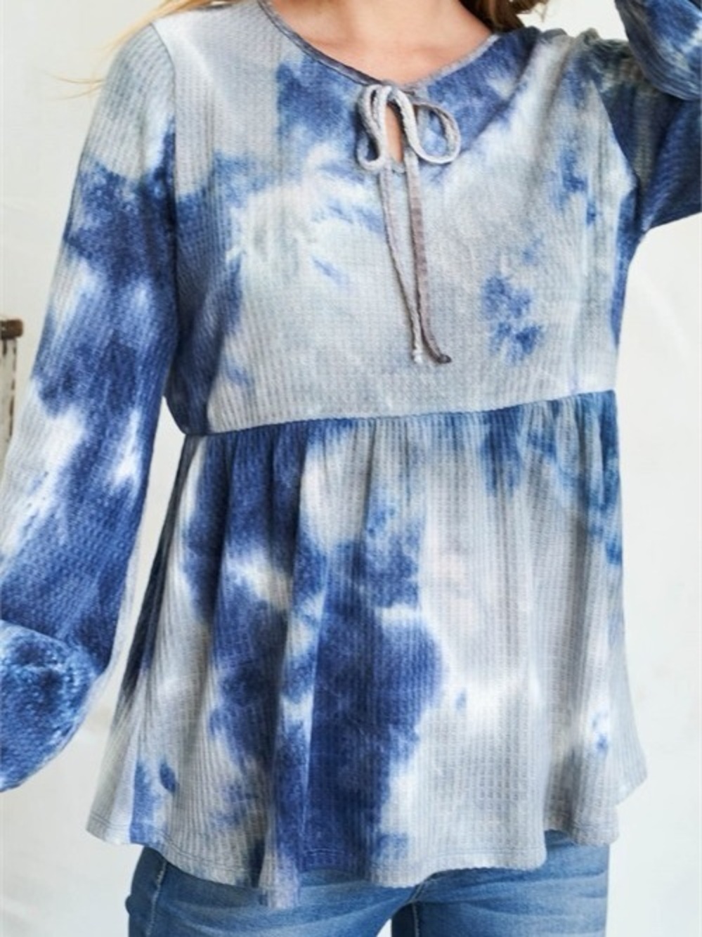 Tie-Dye Long Sleeve Tunic Top - Blue